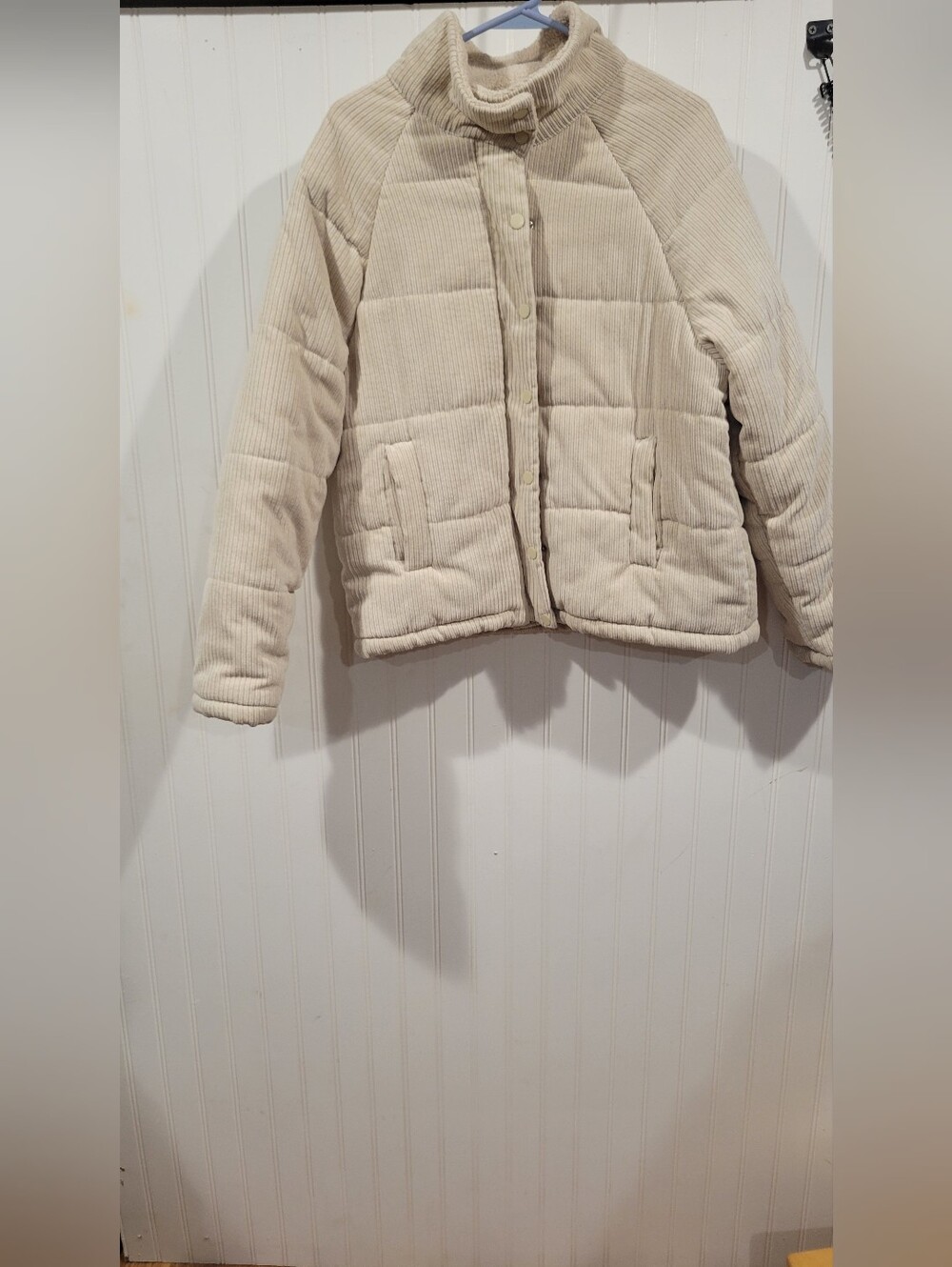Cream Puffer Corduroy Jacket - Women's Lightweight Winter Coat